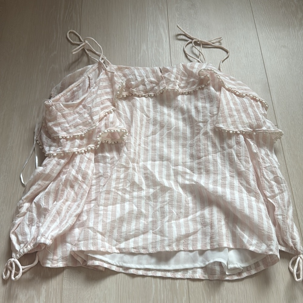 CeCe Blush Pink Cold-Shoulder Ruffle Peasant Top - Picture 8 of 8